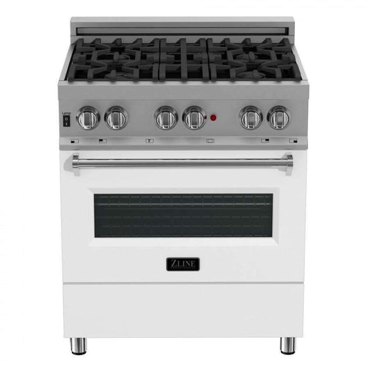 ZLINE 30-Inch Professional Dual Fuel Range in DuraSnow Stainless with White Matte Door (RAS-WM-30)