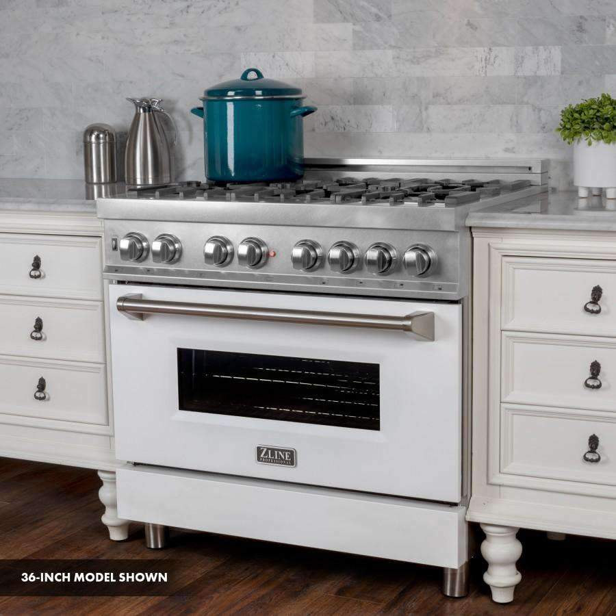 ZLINE 30-Inch Professional Dual Fuel Range in DuraSnow Stainless with White Matte Door (RAS-WM-30)