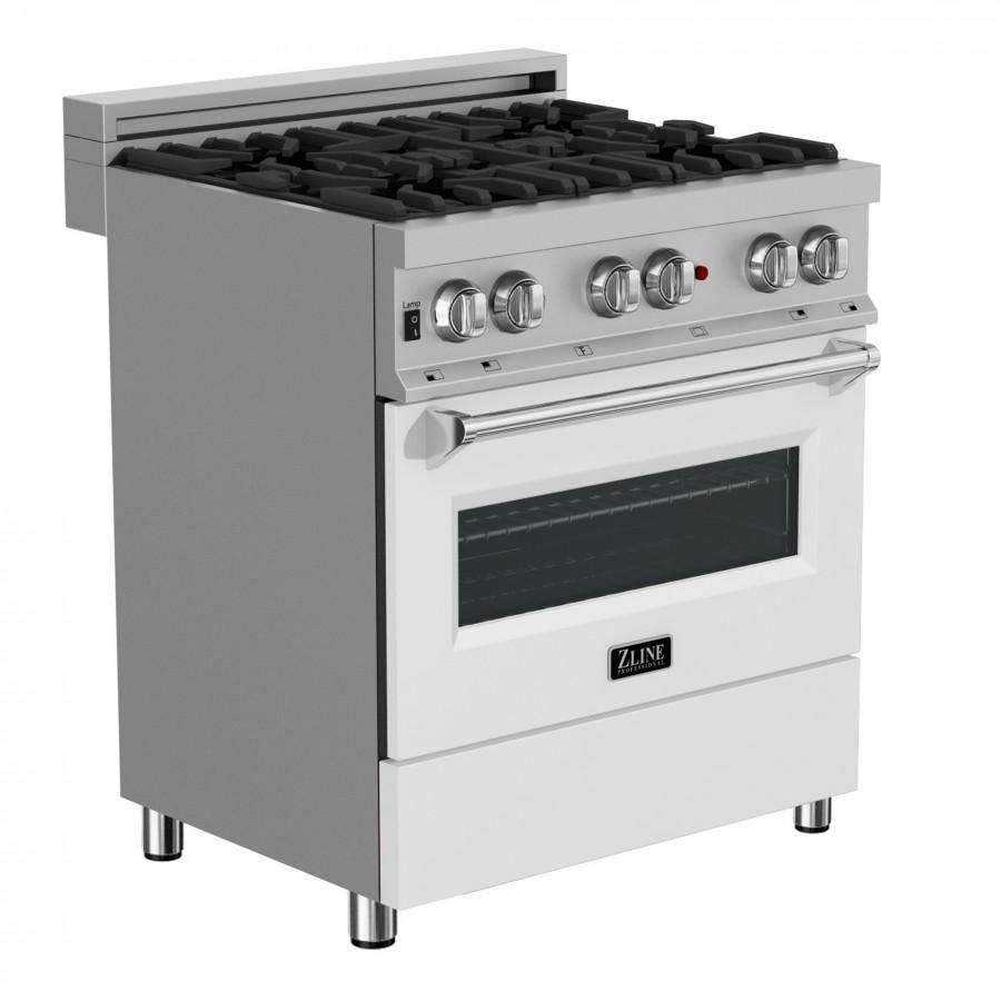 ZLINE 30-Inch Professional Dual Fuel Range in DuraSnow Stainless with White Matte Door (RAS-WM-30)