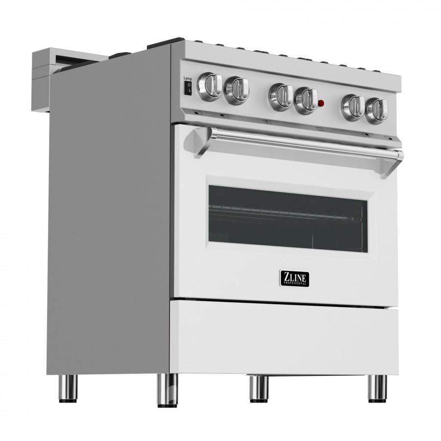 ZLINE 30-Inch Professional Dual Fuel Range in DuraSnow Stainless with White Matte Door (RAS-WM-30)