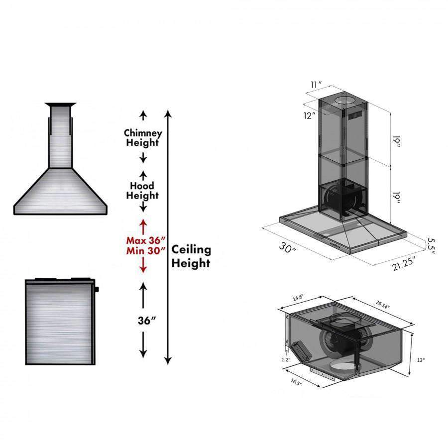 ZLINE 30-Inch Remote Blower Island Range Hood (GL2i-RS-30-400)