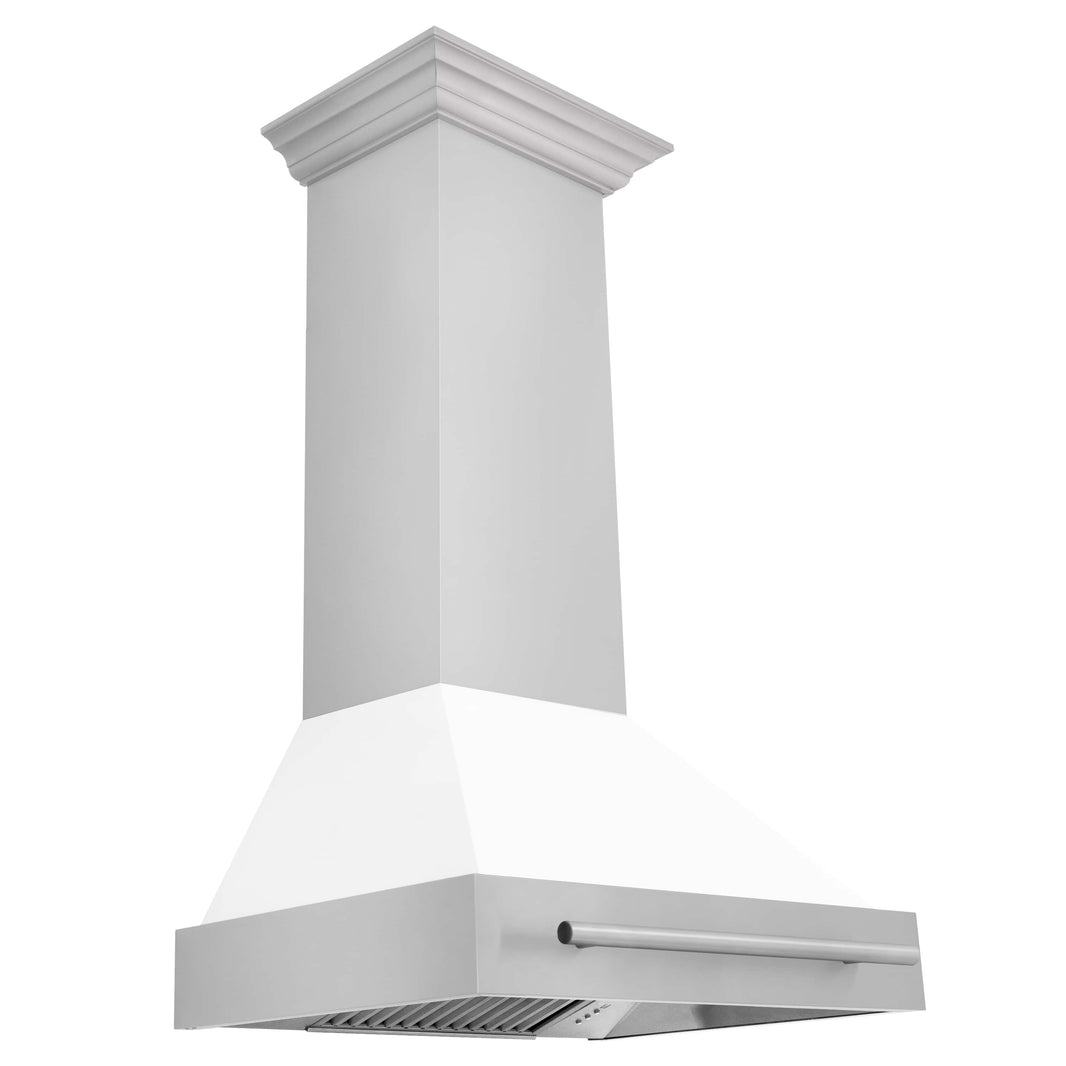 ZLINE 30-Inch Stainless Steel Wall Mount Range Hood with White Matte Shell and Stainless Steel Handle (8654STX-WM-30)