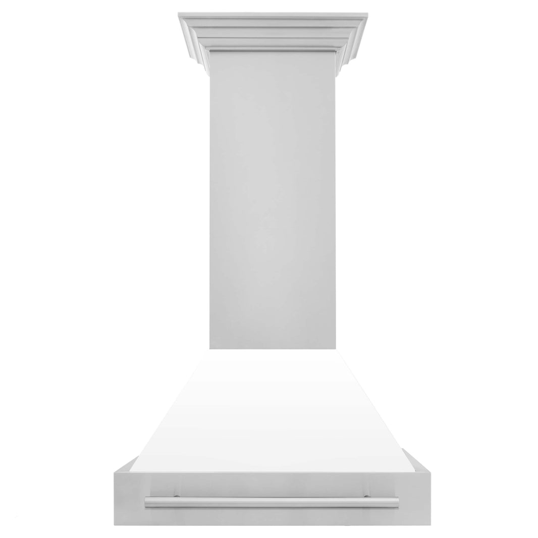 ZLINE 30-Inch Stainless Steel Wall Mount Range Hood with White Matte Shell and Stainless Steel Handle (8654STX-WM-30)