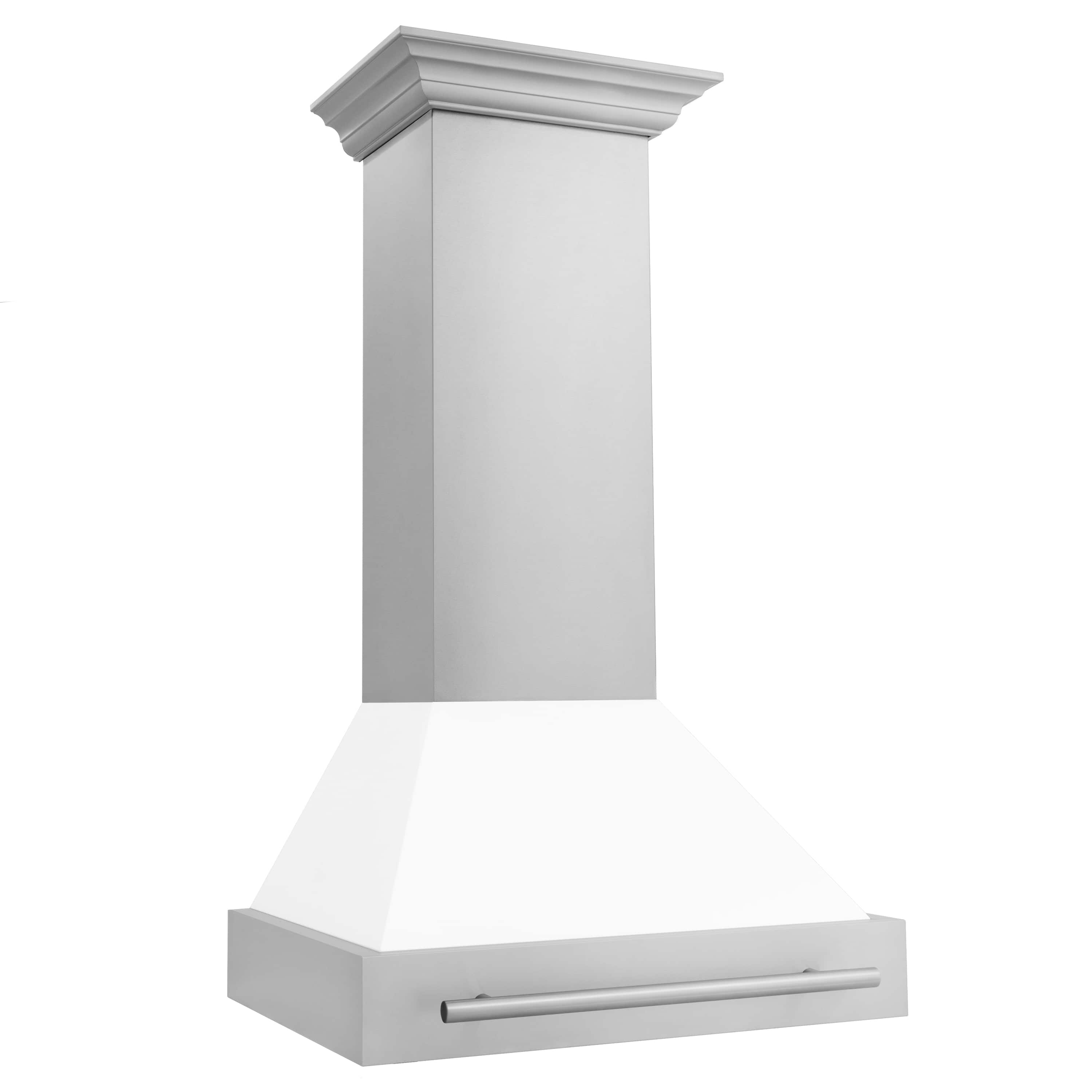 ZLINE 30-Inch Stainless Steel Wall Mount Range Hood with White Matte Shell and Stainless Steel Handle (8654STX-WM-30)