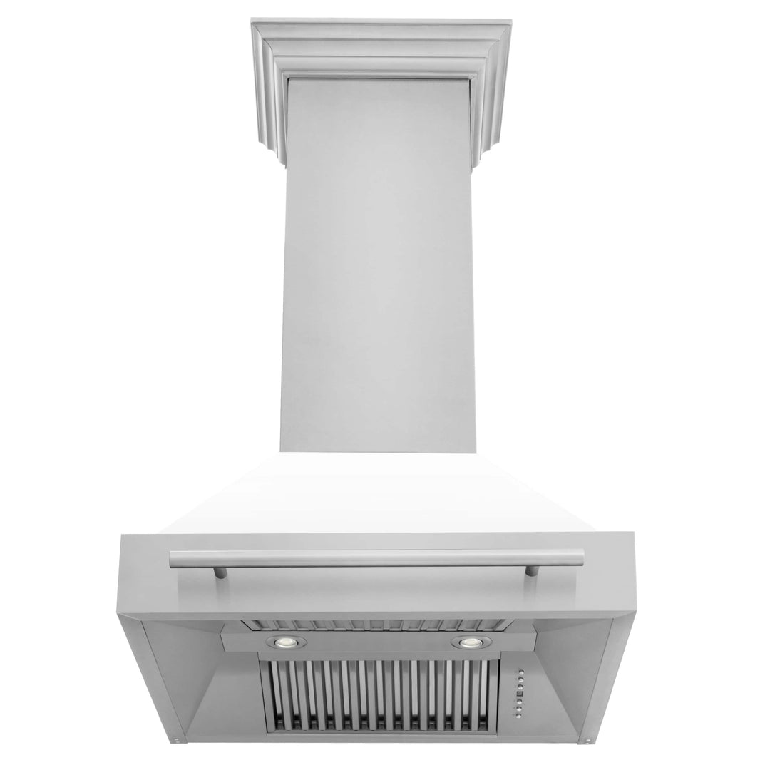 ZLINE 30-Inch Stainless Steel Wall Mount Range Hood with White Matte Shell and Stainless Steel Handle (8654STX-WM-30)