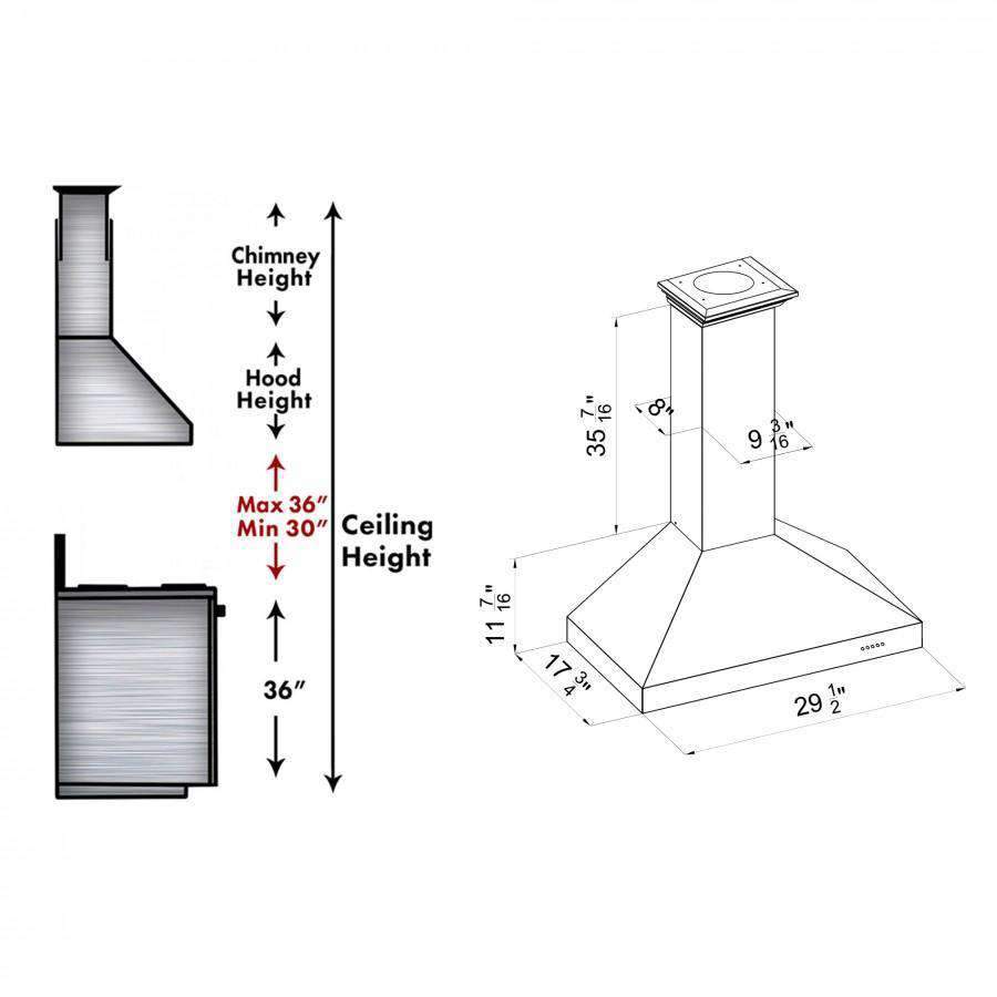 ZLINE 30-Inch Wall Mount Range Hood in DuraSnow Stainless (8KL3S-30)