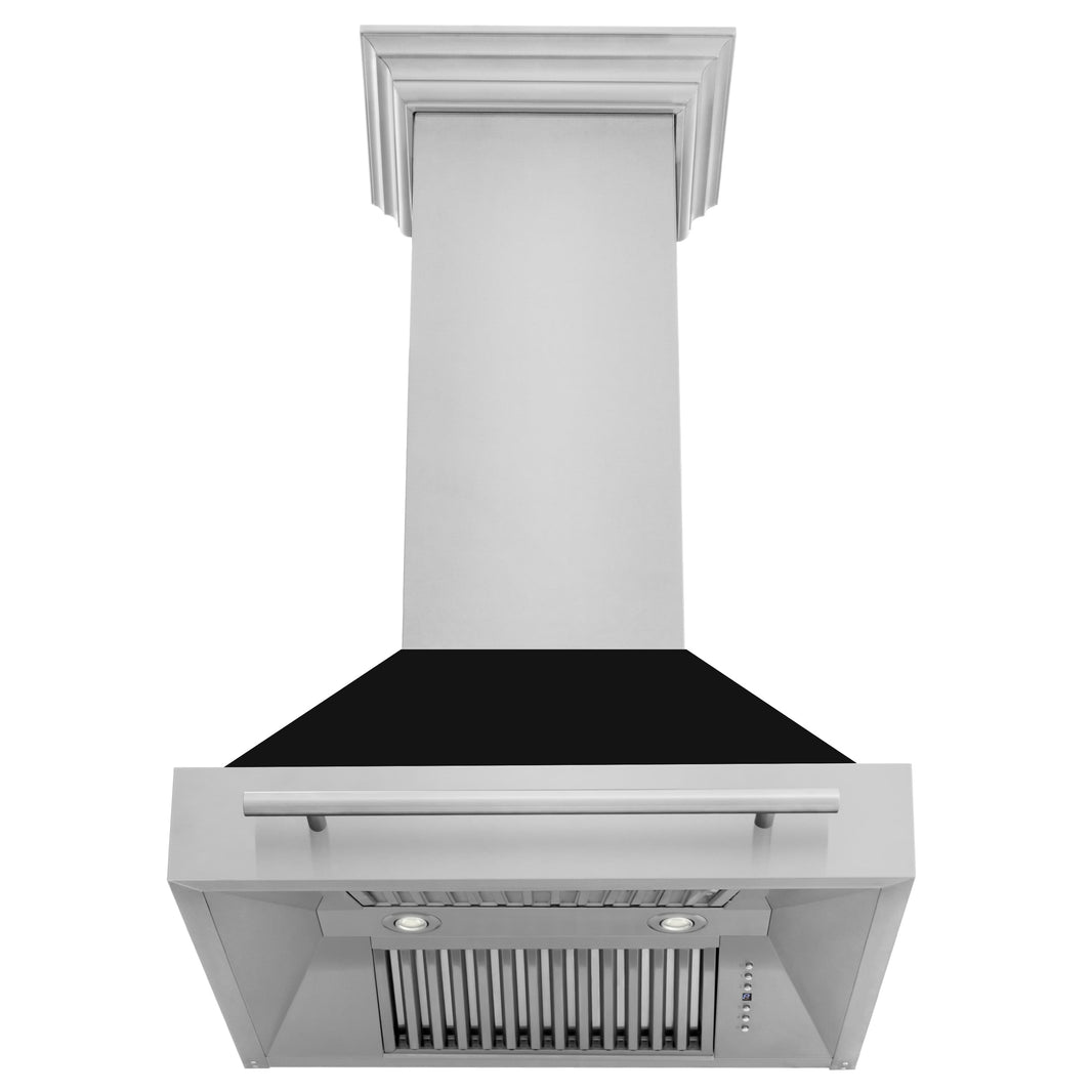 ZLINE 30-Inch Wall Mount Range Hood in Stainless Steel with Black Matte Shell and Stainless Steel Handle (8654STX-BLM-30)