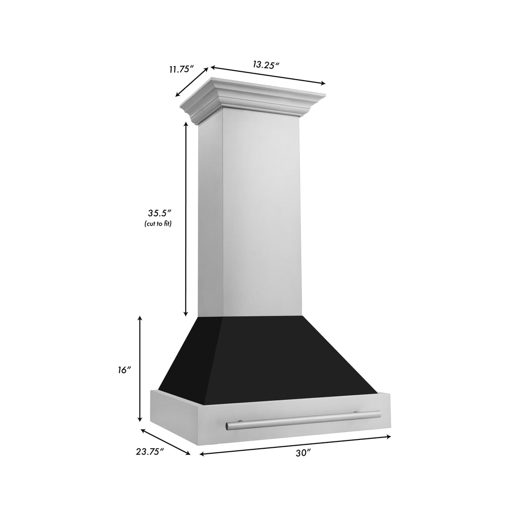 ZLINE 30-Inch Wall Mount Range Hood in Stainless Steel with Black Matte Shell and Stainless Steel Handle (8654STX-BLM-30)