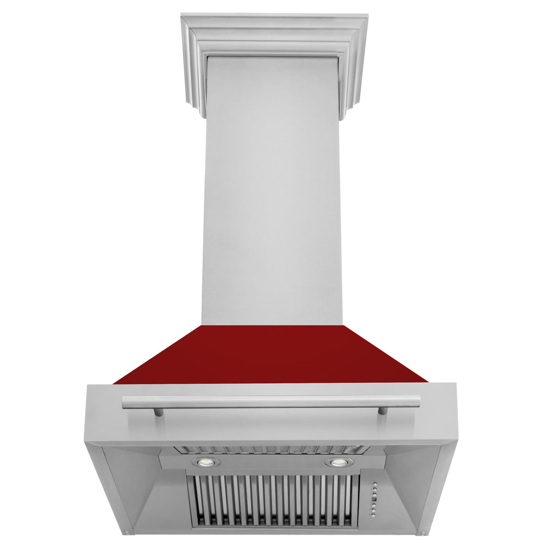 ZLINE 30-Inch Wall Mount Range Hood in Stainless Steel with Red Gloss Shell and Stainless Steel Handle (8654STX-RG-30)