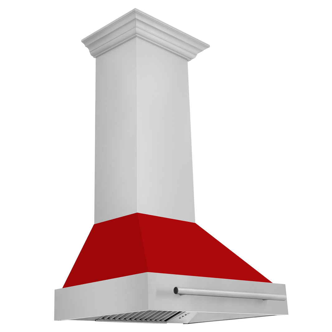 ZLINE 30-Inch Wall Mount Range Hood in Stainless Steel with Red Matte Shell and Stainless Steel Handle (8654STX-RM-30)