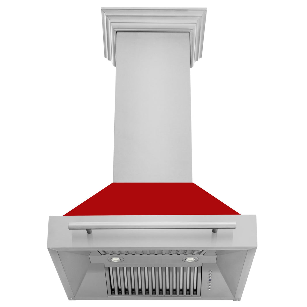 ZLINE 30-Inch Wall Mount Range Hood in Stainless Steel with Red Matte Shell and Stainless Steel Handle (8654STX-RM-30)