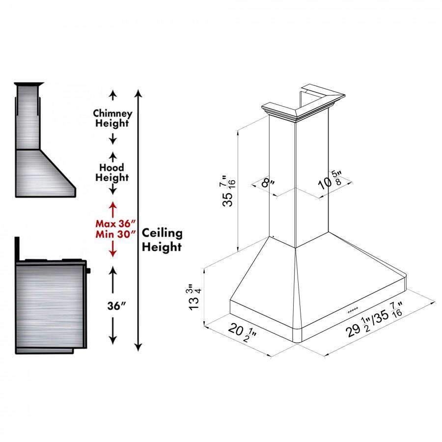 ZLINE 30-Inch Wall Mount Range Hood with Crown Molding in DuraSnow Stainless Steel (8KF2S-30)