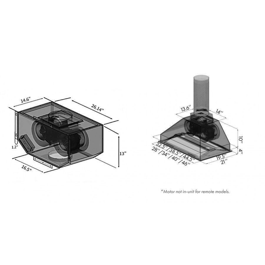 ZLINE 34-Inch Remote Dual Blower Range Hood Insert in Stainless Steel with 700 CFM Motor - 21-Inch Depth (721-RD-34)