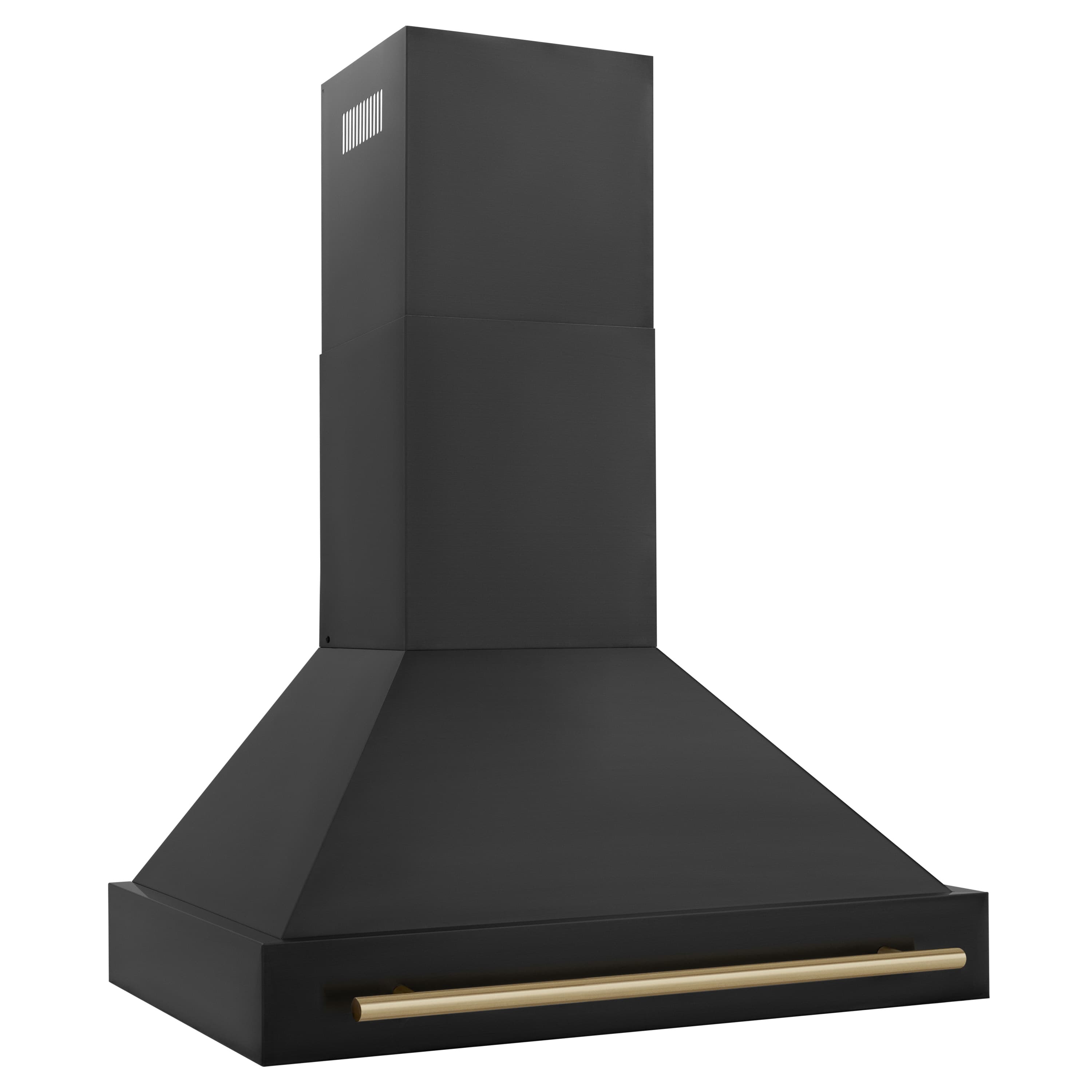 ZLINE 36-Inch Autograph Edition Wall Mount Range Hood in Black Stainless Steel with Champagne Bronze Handle (BS655Z-36-CB)