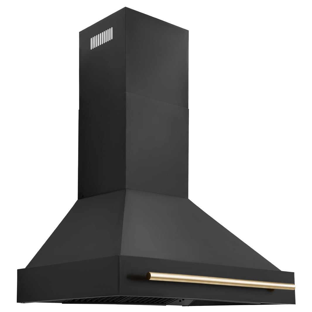 ZLINE 36-Inch Autograph Edition Wall Mount Range Hood in Black Stainless Steel with Gold Handle (BS655Z-36-G)