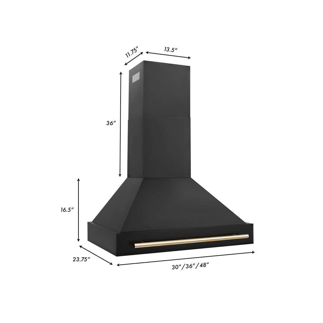 ZLINE 36-Inch Autograph Edition Wall Mount Range Hood in Black Stainless Steel with Gold Handle (BS655Z-36-G)