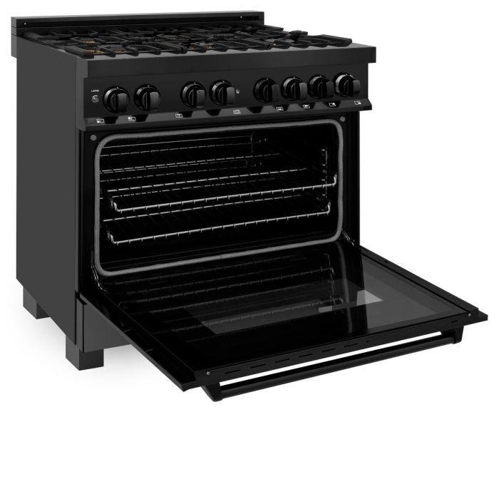 ZLINE 36-Inch Black Stainless 4.6 Cu.Ft. 6 Gas Burner/Electric Oven Range with Brass Burners (RAB-BR-36)