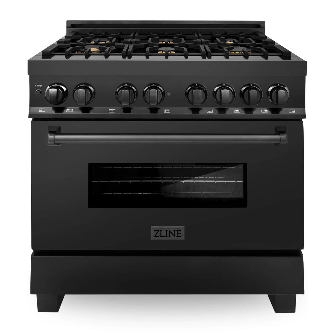 ZLINE 36-Inch Black Stainless 4.6 Cu.Ft. 6 Gas Burner/Electric Oven Range with Brass Burners (RAB-BR-36)