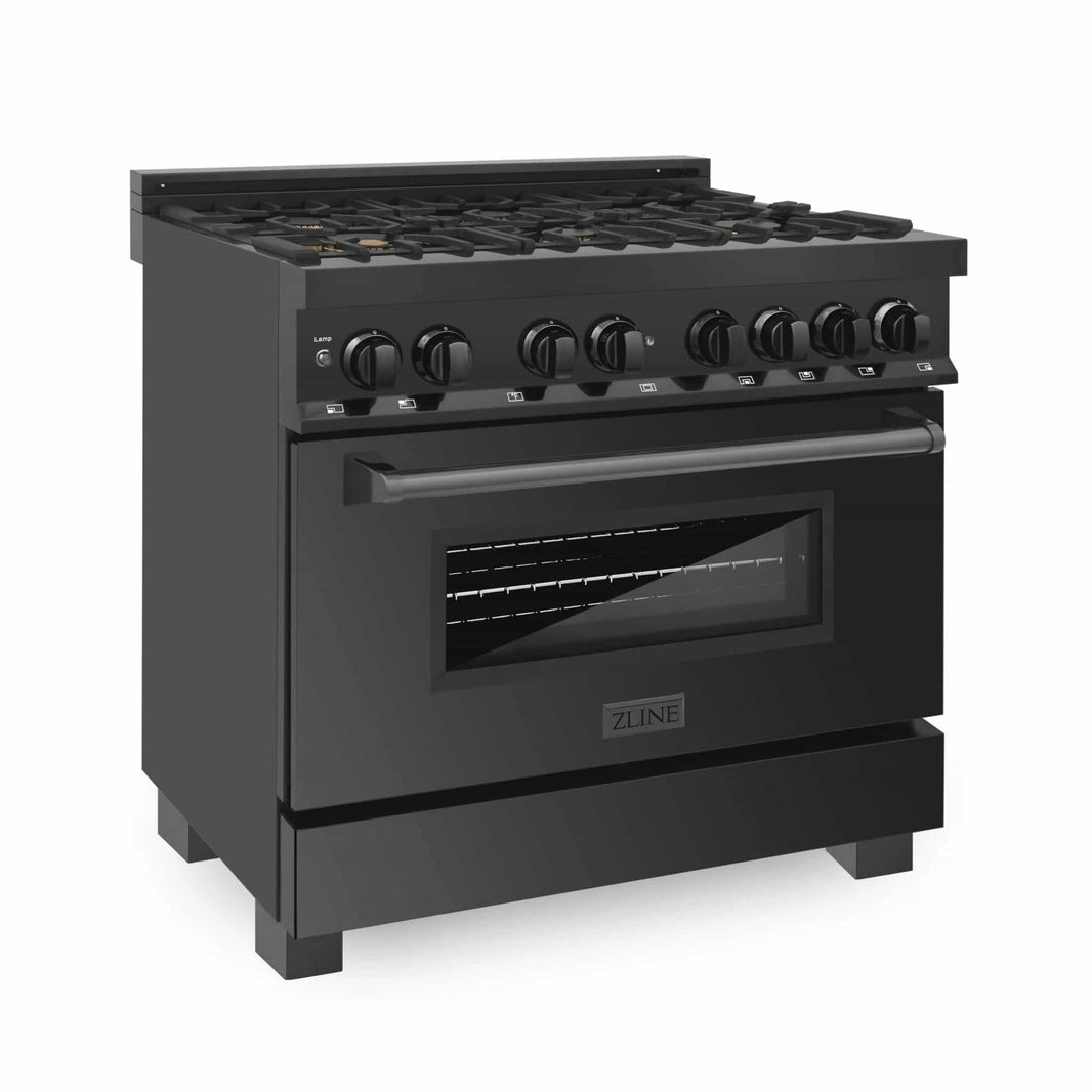 ZLINE 36-Inch Black Stainless 4.6 Cu.Ft. 6 Gas Burner/Electric Oven Range with Brass Burners (RAB-BR-36)