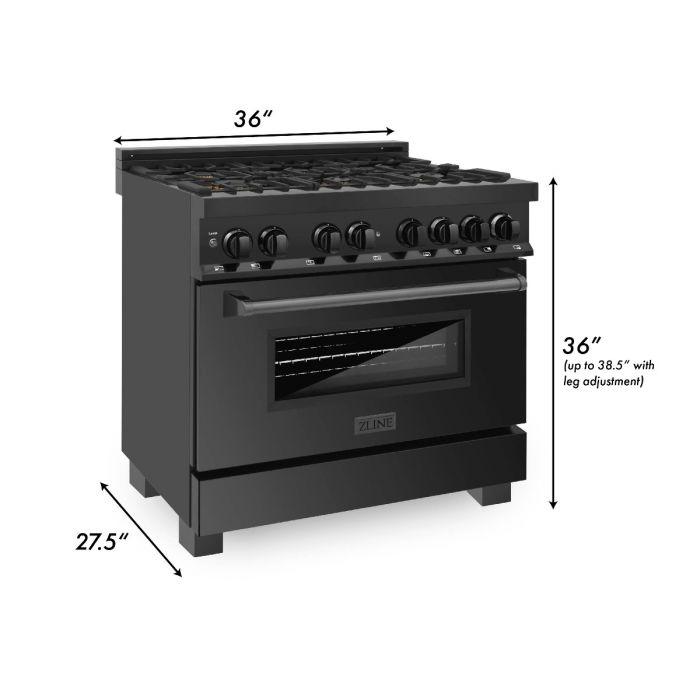 ZLINE 36-Inch Black Stainless 4.6 Cu.Ft. 6 Gas Burner/Electric Oven Range with Brass Burners (RAB-BR-36)