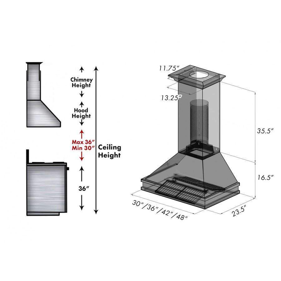 ZLINE 36-Inch Designer Series Wall Mount Range Hood in DuraSnow Stainless Steel (8656S-36)