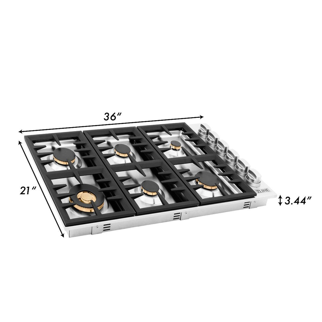 ZLINE 36-Inch Drop-in Gas Stovetop with 6 Gas Brass Burners (RC-BR-36)