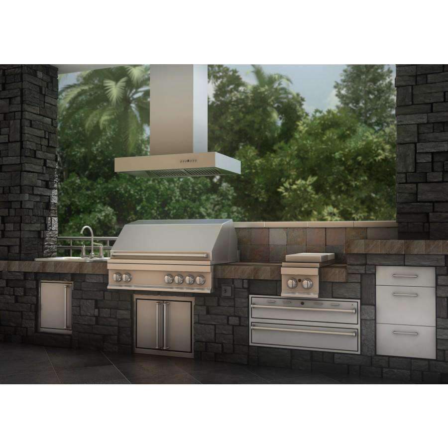 ZLINE 36-Inch Ducted Outdoor Island Mount Range Hood in Stainless Steel (KECOMi-304-36)