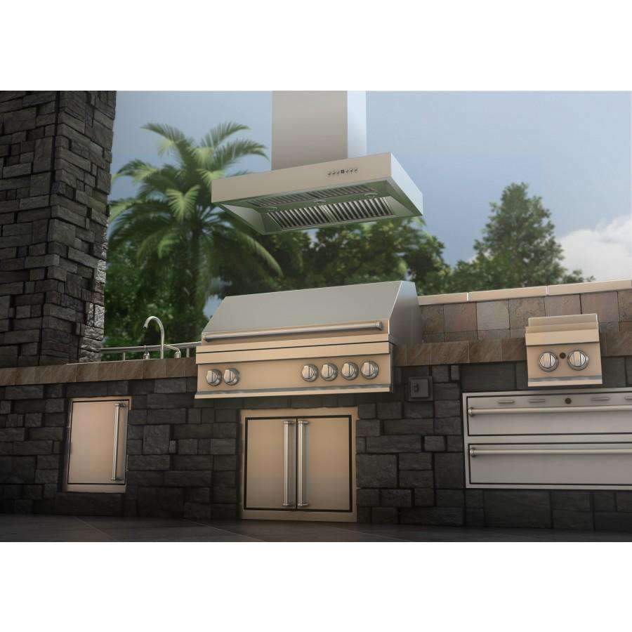 ZLINE 36-Inch Ducted Outdoor Island Mount Range Hood in Stainless Steel (KECOMi-304-36)