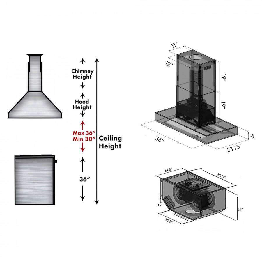 ZLINE 36-Inch Ducted Remote Blower Island Mount Range Hood in Stainless Steel (KECOMi-RD-36)