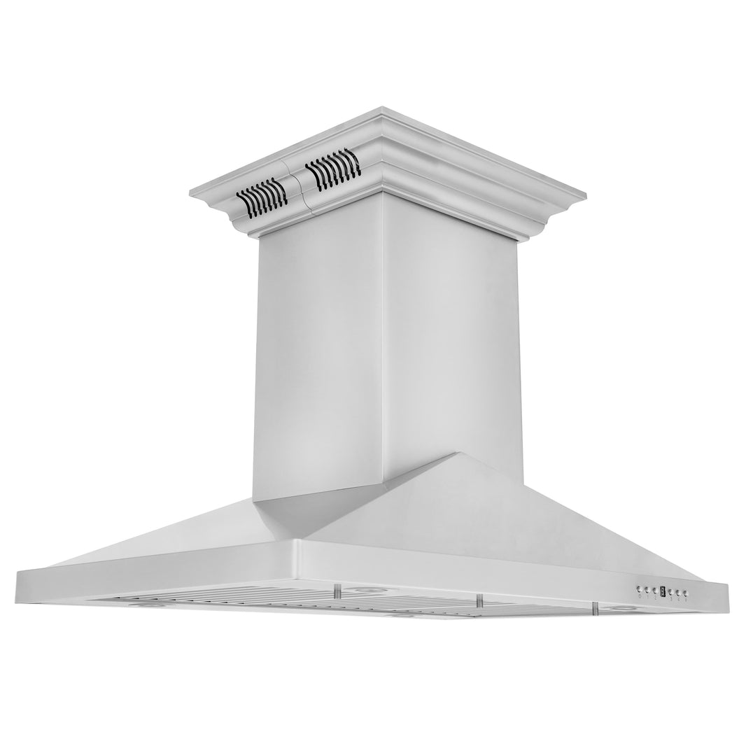 ZLINE 36-Inch Ducted Vent Island Mount Range Hood in Stainless Steel with Built-in CrownSoundBluetooth Speakers (GL1iCRN-BT-36)