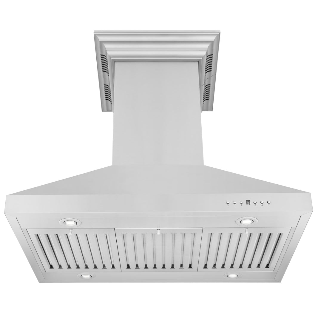 ZLINE 36-Inch Ducted Vent Island Mount Range Hood in Stainless Steel with Built-in CrownSoundBluetooth Speakers (KL3iCRN-BT-36)