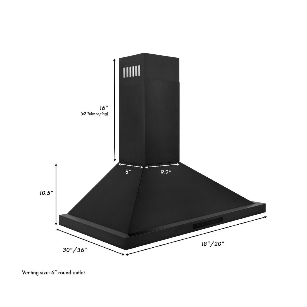 ZLINE 36-Inch Convertible Vent Wall Mount Range Hood in Black Stainless Steel (BSKBN-36)