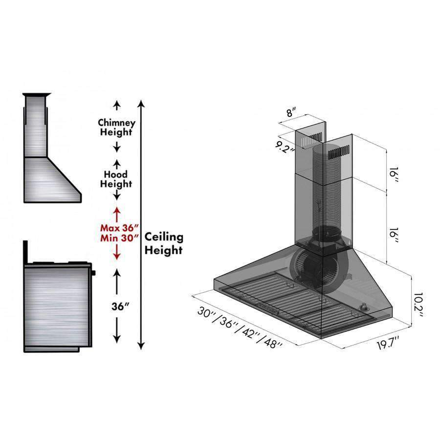 ZLINE 36-Inch Convertible Vent Wall Mount Range Hood in Stainless Steel with Crown Molding (KL3CRN-36)