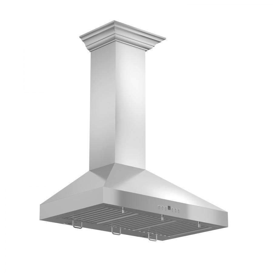 ZLINE 36-Inch Convertible Vent Wall Mount Range Hood in Stainless Steel with Crown Molding (KL3CRN-36)