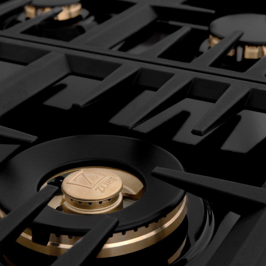 ZLINE 36-Inch Drop-In Cooktop With 6 Gas Burners And Black Porcelain Top with Brass Burners (RC-BR-36-PBT)