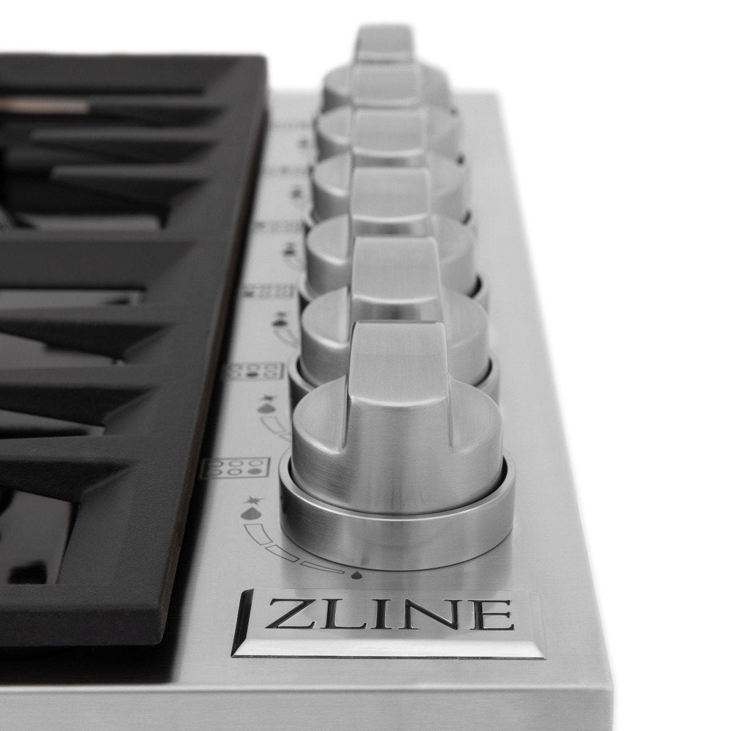 ZLINE 36-Inch Drop-In Cooktop With 6 Gas Burners And Black Porcelain Top with Brass Burners (RC-BR-36-PBT)