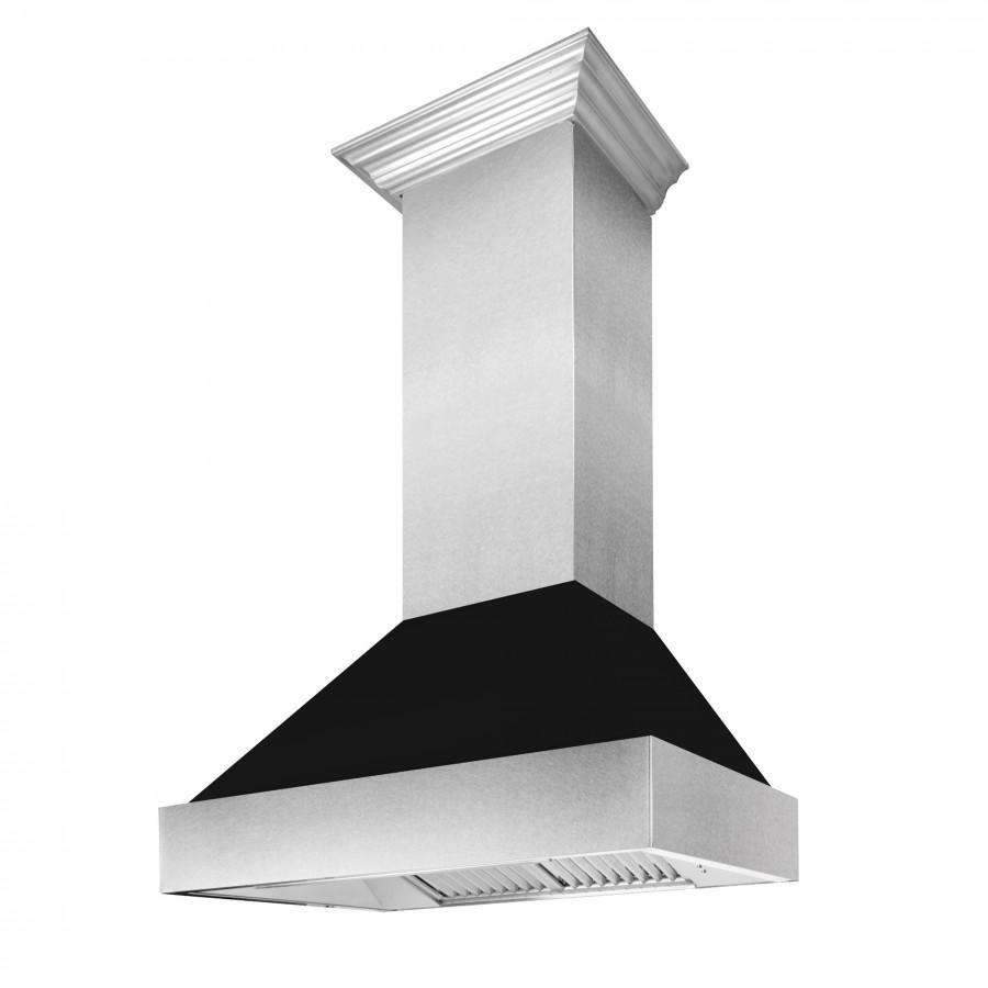 ZLINE 36-Inch Ducted DuraSnow Stainless Steel Wall Mount Range Hood with Black Matte Shell (8654BLM-36)