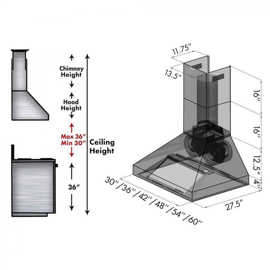 ZLINE 36-Inch Ducted Wall Mount Range Hood in Outdoor Approved Stainless Steel (697-304-36)