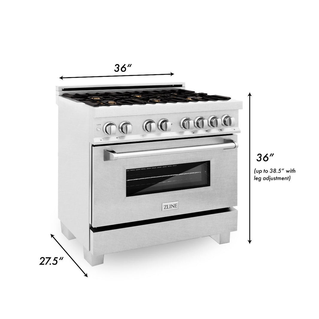 ZLINE 36-Inch Professional 4.6 Cu. Ft. 6 Dual Fuel Range In DuraSnow Stainless Steel With Brass Burners (RAS-SN-BR-36)