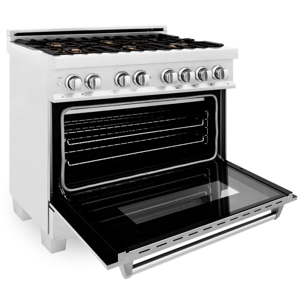 ZLINE 36-Inch Professional 4.6 Cu. Ft. 6 Dual Fuel Range In DuraSnow Stainless Steel With Brass Burners (RAS-SN-BR-36)