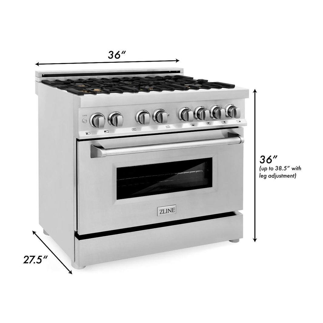 ZLINE 36-Inch Gas Burner and Electric Oven Range In Stainless Steel With Brass Burners (RA-BR-36)