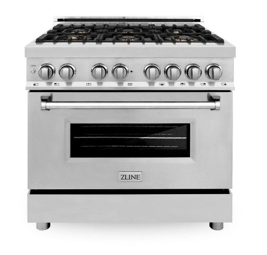 ZLINE 36-Inch Gas Burner and Electric Oven Range In Stainless Steel With Brass Burners (RA-BR-36)