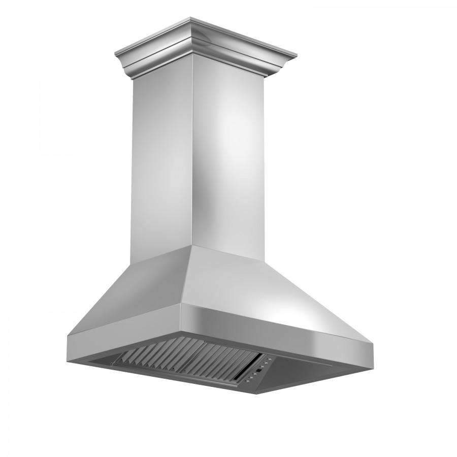 ZLINE 36-Inch Professional Convertible Vent Wall Mount Range Hood in Stainless Steel with Crown Molding (597CRN-36)