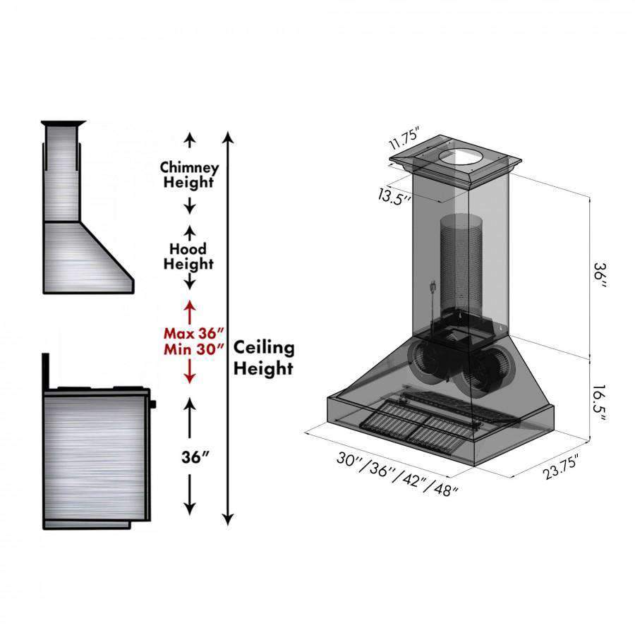 ZLINE 36” Professional Ducted Wall Mount Range Hood in Stainless Steel (697-36)