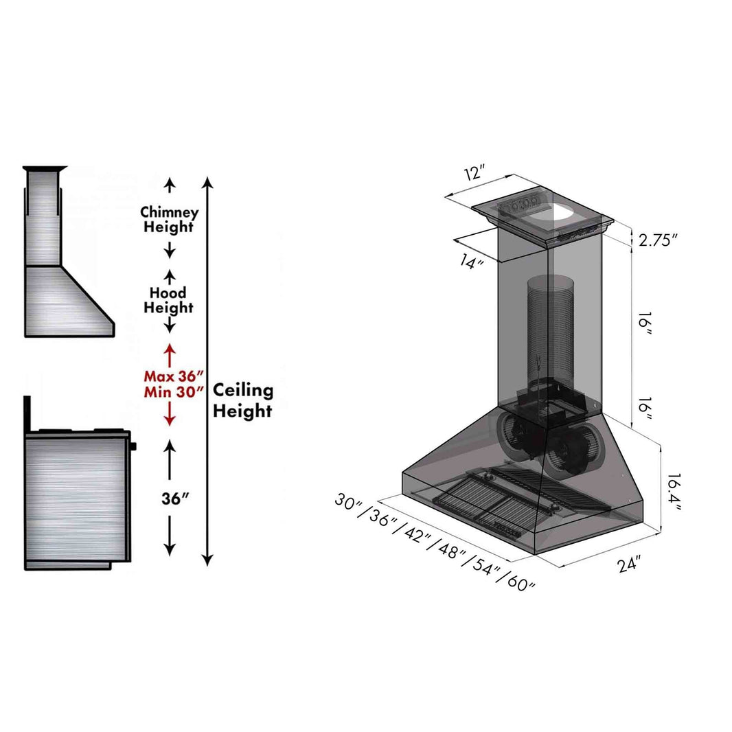 ZLINE 36-Inch Professional Wall Mount Range Hood in Stainless Steel with Built-in CrownSound® Bluetooth Speakers (667CRN-BT-36)