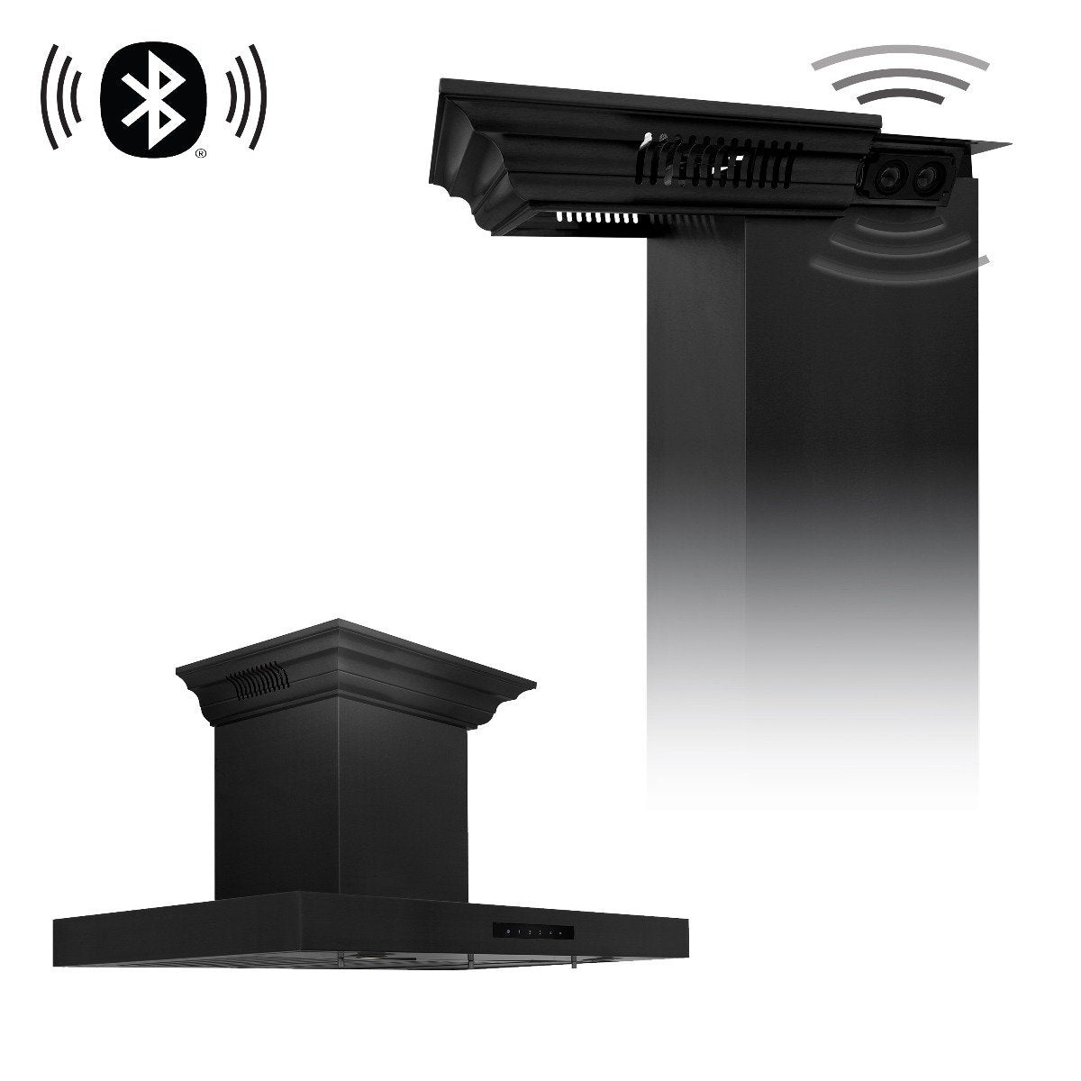 ZLINE 36-Inch Wall Mount Range Hood in Black Stainless Steel with Built-in CrownSound Bluetooth Speakers (BSKENCRN-BT-36)