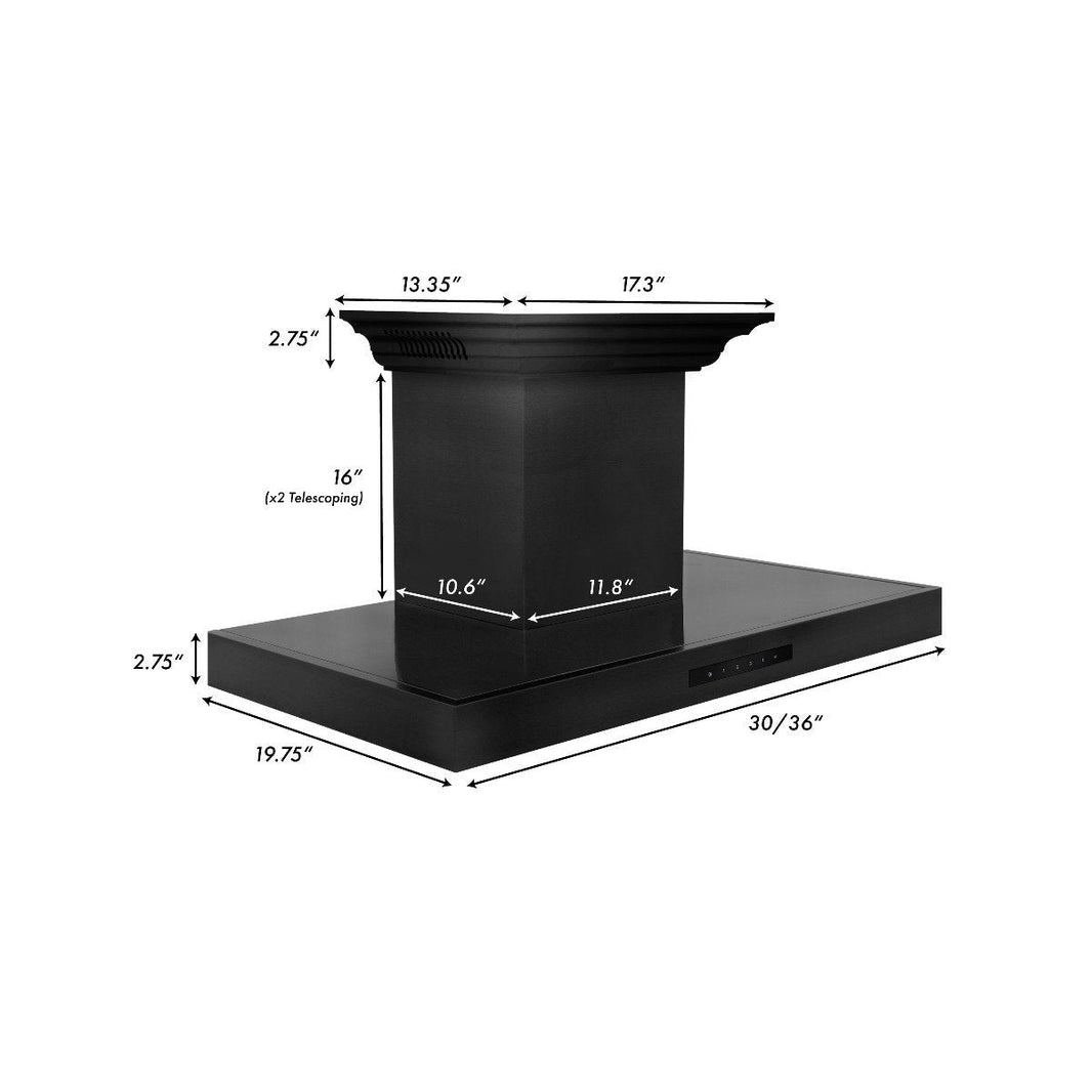 ZLINE 36-Inch Wall Mount Range Hood in Black Stainless Steel with Built-in CrownSound Bluetooth Speakers (BSKENCRN-BT-36)