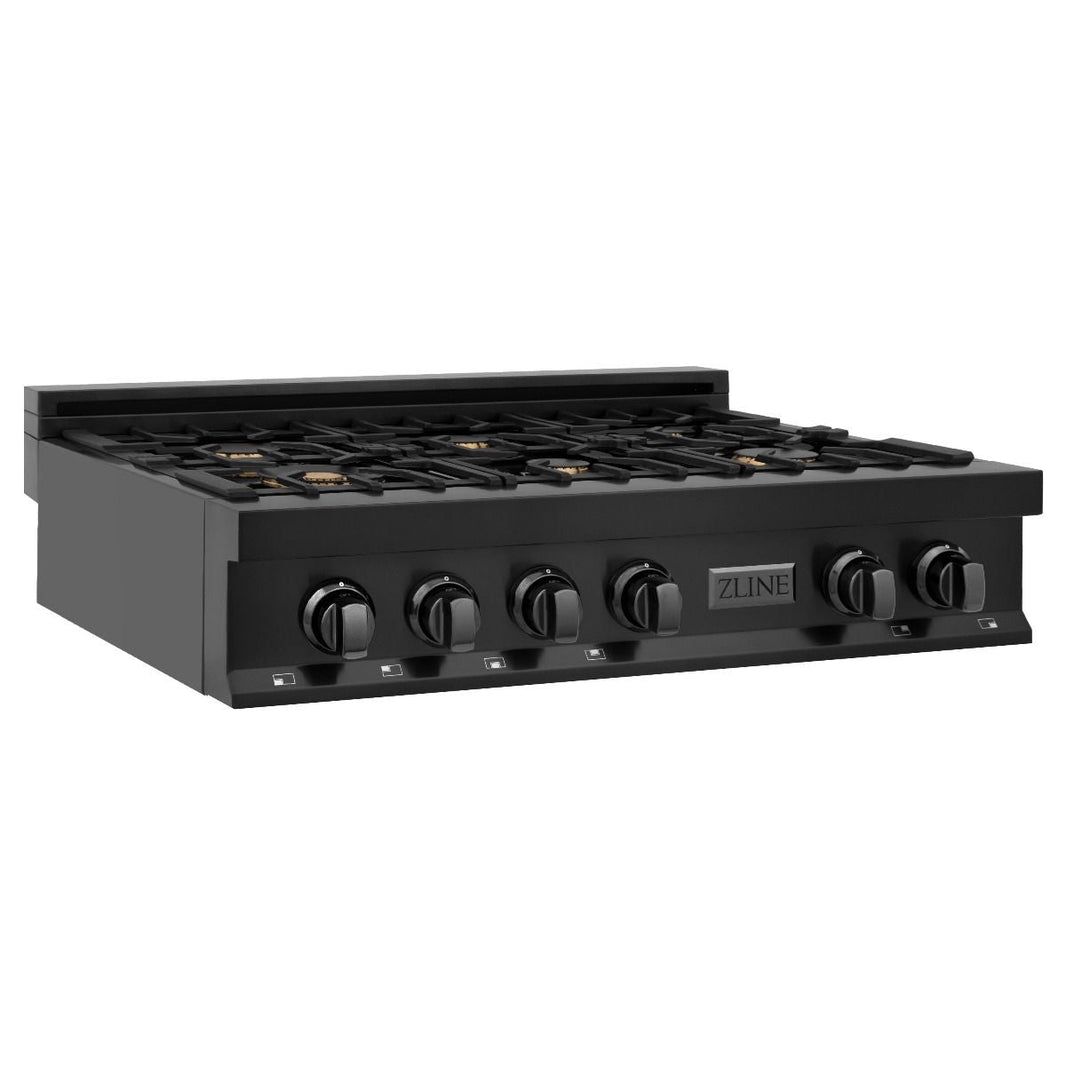 ZLINE 36" Porcelain Gas Stovetop in Black Stainless Steel with 6 Gas Brass Burners (RTB-BR-36)