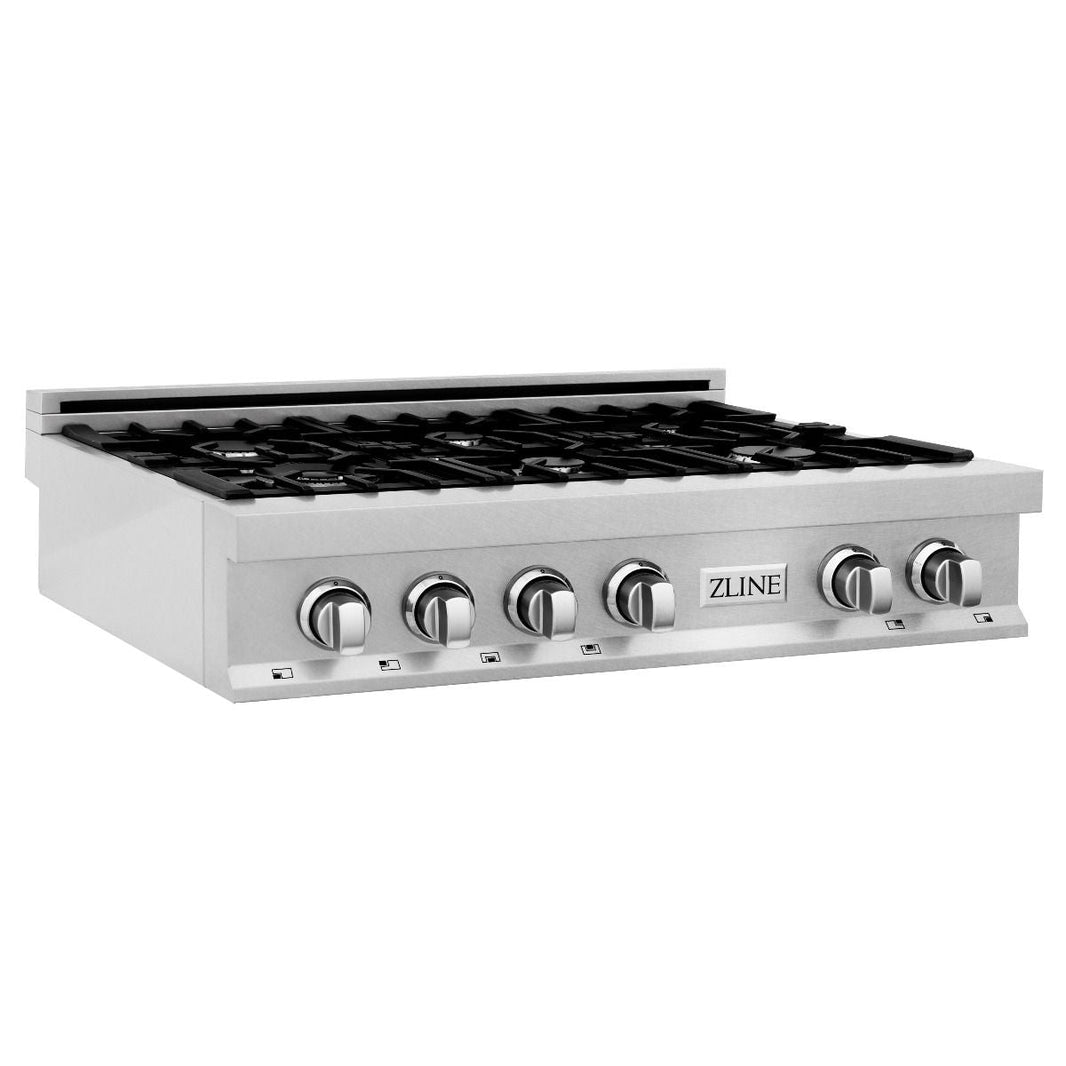 ZLINE 36" Porcelain Gas Stovetop in DuraSnow® Stainless Steel with 6 Gas Burners (RTS-36)