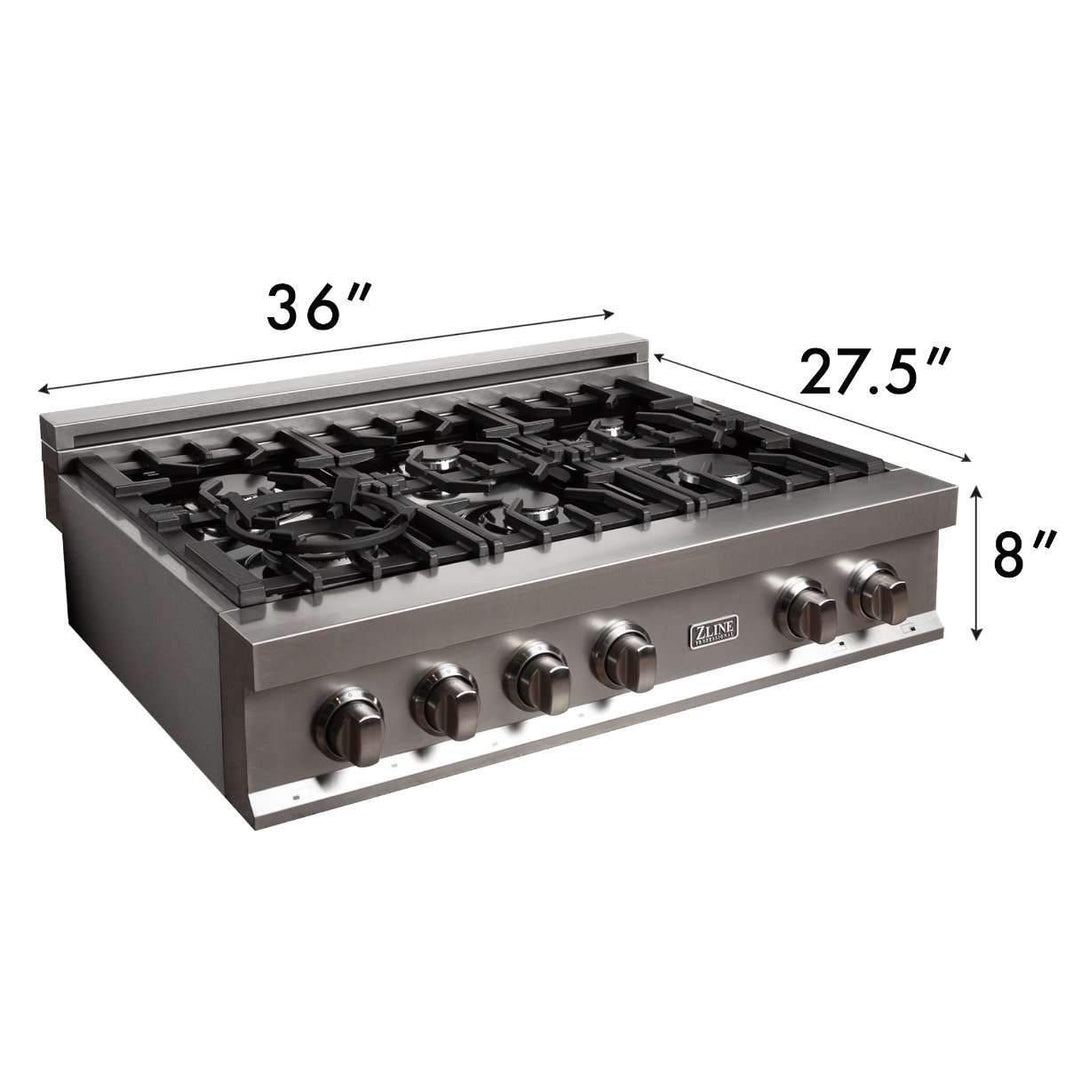 ZLINE 36" Porcelain Gas Stovetop in DuraSnow® Stainless Steel with 6 Gas Burners (RTS-36)